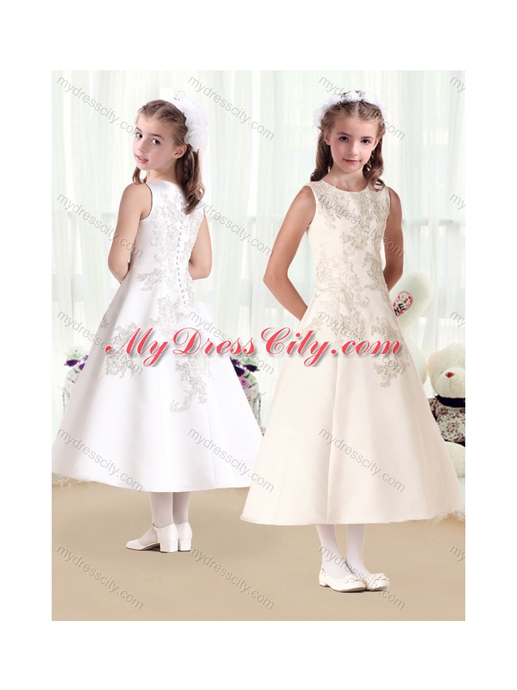 2016 Cheap Scoop Princess Flower Girl Dresses with Appliques