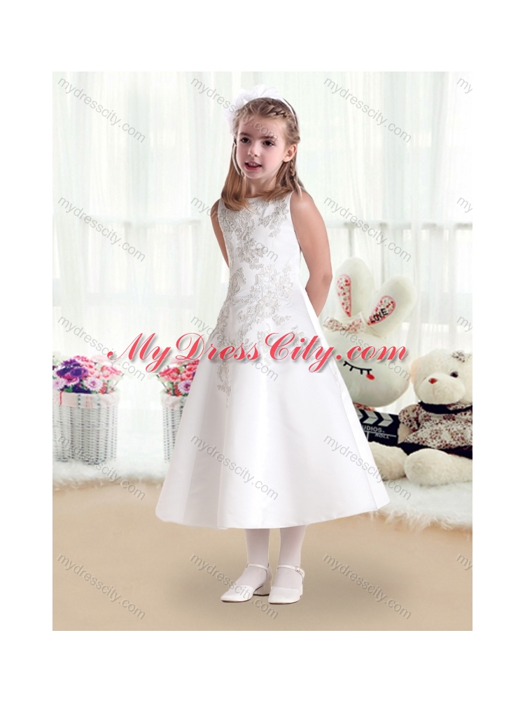 2016 Cheap Scoop Princess Flower Girl Dresses with Appliques