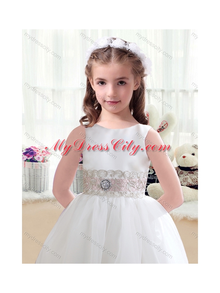 2016 Cheap Scoop White Flower Girl Dresses with Appliques