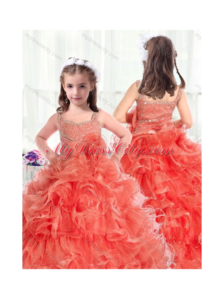 2016 Fashionable Straps Mini Quinceanera Dresses with Beading and Ruffles