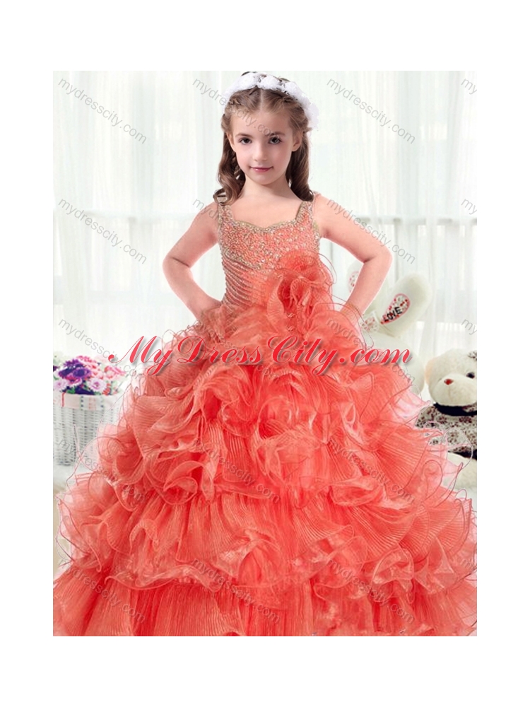 2016 Fashionable Straps Mini Quinceanera Dresses with Beading and Ruffles