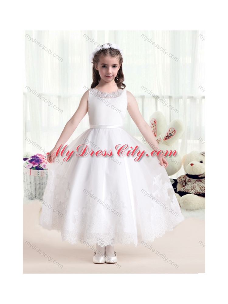 2016 Lovely Empire Scoop Little Girls Pageant Dresses  in White with Appliques