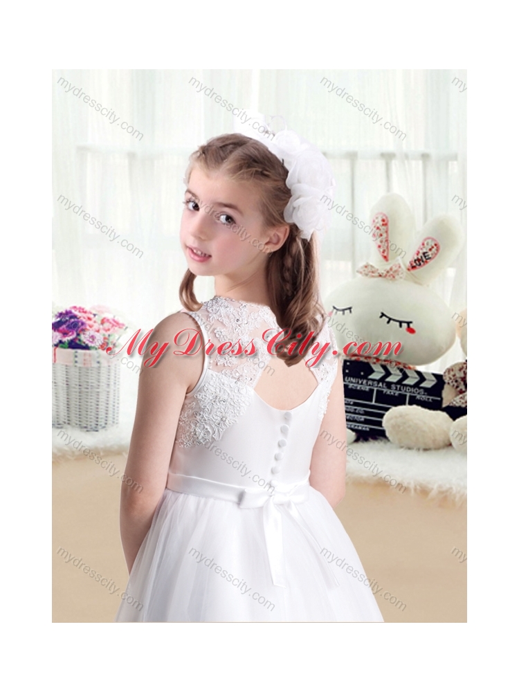 2016 Lovely Empire Scoop Little Girls Pageant Dresses  in White with Appliques