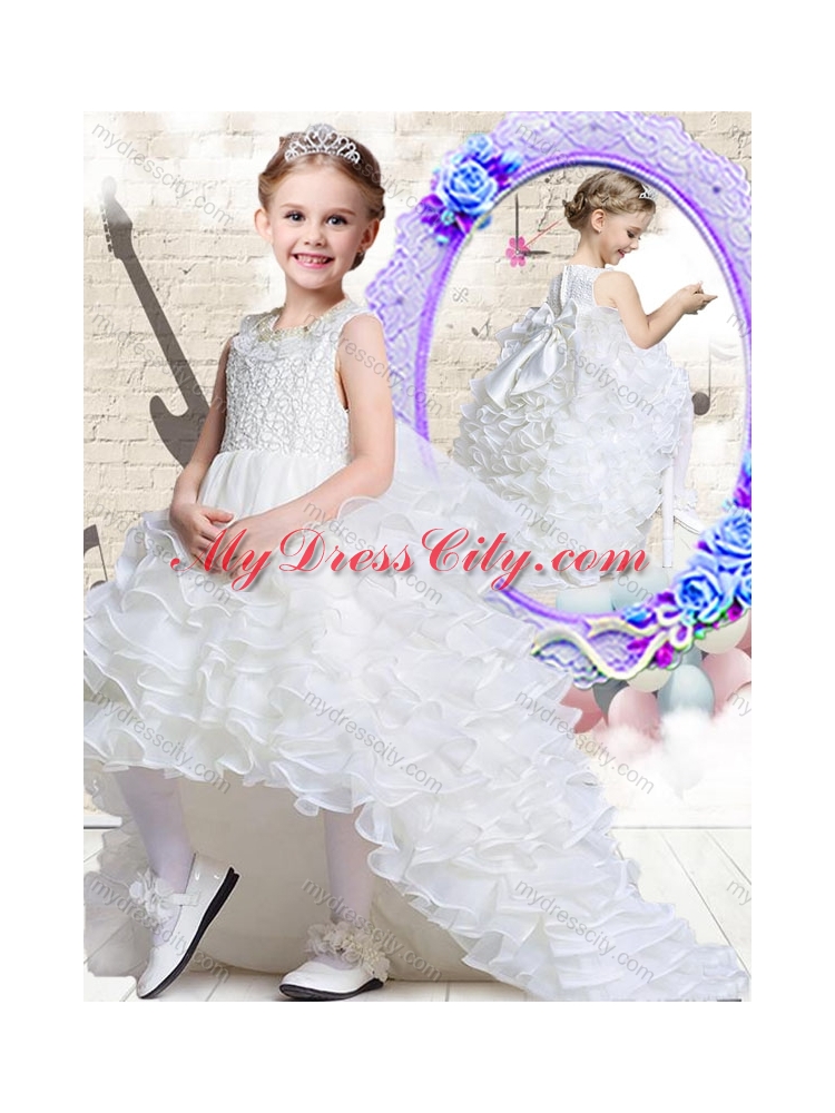 2016 Lovely Scoop High Low White  Little Girls Pageant Dresses with Ruffled Layers