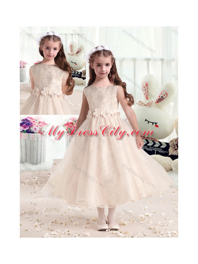2016 New Style Bateau Champagne  Little Girls Pageant Dresses with Appliques