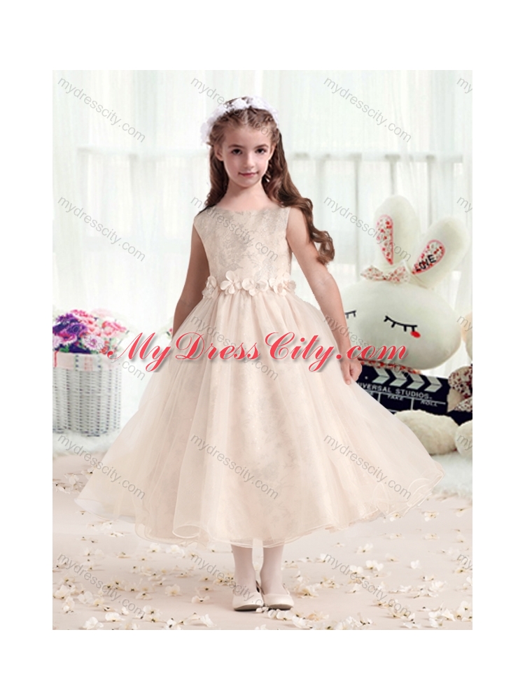 2016 New Style Bateau Champagne  Little Girls Pageant Dresses with Appliques
