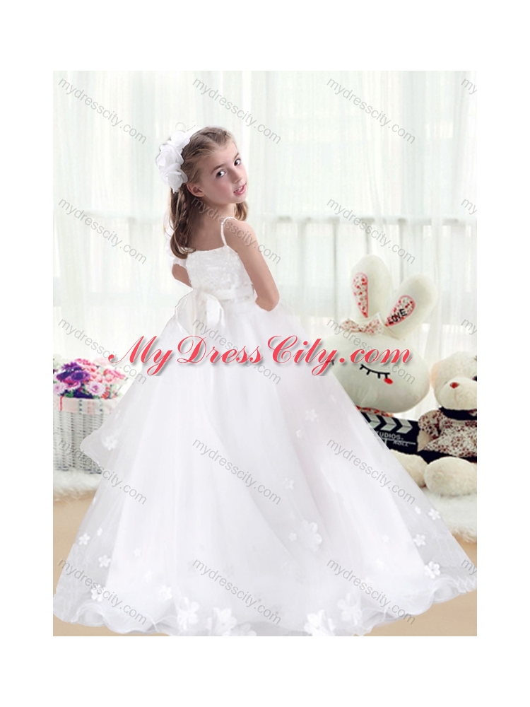 2016 Romantic V Neck Appliques High Low White  Little Girls Pageant Dresses