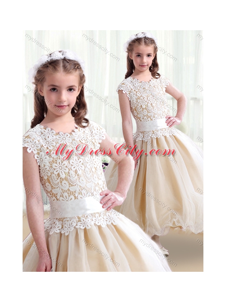 2016 Simple Scoop Ball Gown Little Girls Pageant Dresses with Belt
