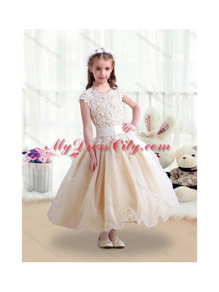 2016 Simple Scoop Ball Gown Little Girls Pageant Dresses with Belt