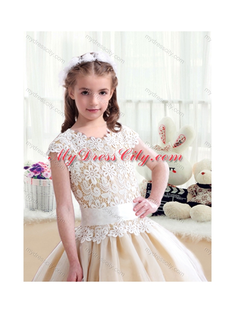2016 Simple Scoop Ball Gown Little Girls Pageant Dresses with Belt