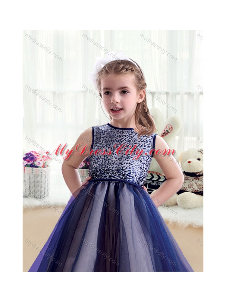 2016 Sweet Scoop Ruching Tea Length Little Girl Dresses