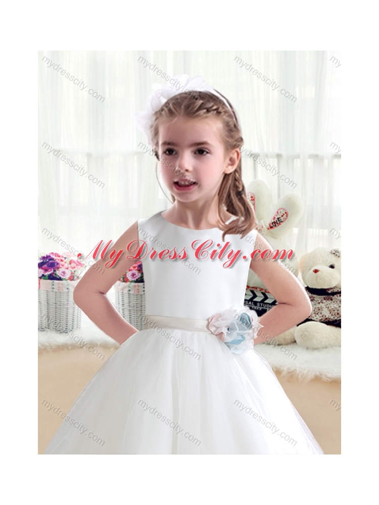 2016 Cheap  Scoop White Flower Girl Dresses with Appliques