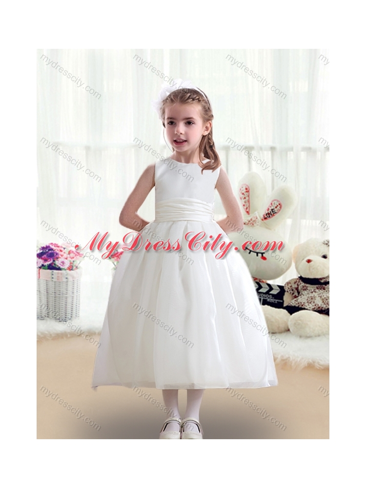 2016 Cheap Selling White Flower Girl Dresses with Bowknot