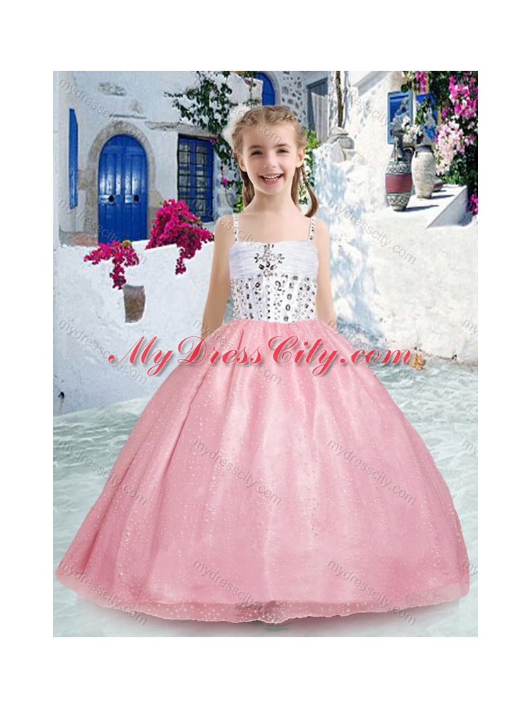 2016 Beautiful Spaghetti Straps Pink Little Girl Pageant Dresses with Beading