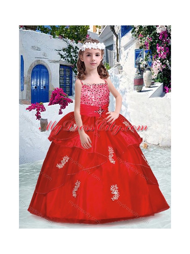 2016 Spaghetti Straps Little Girl Pageant Dresses with Appliques and Beading