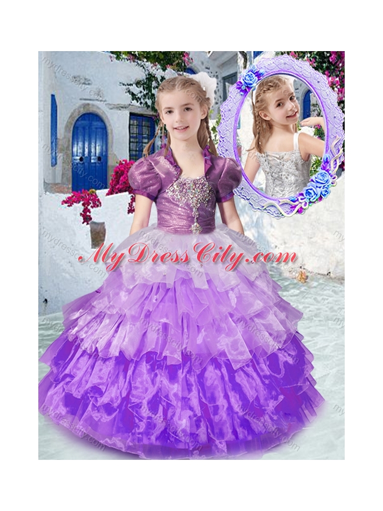 2016 Gorgeous Straps Little Girl Pageant Dresses with Ruffled Layers and Beading