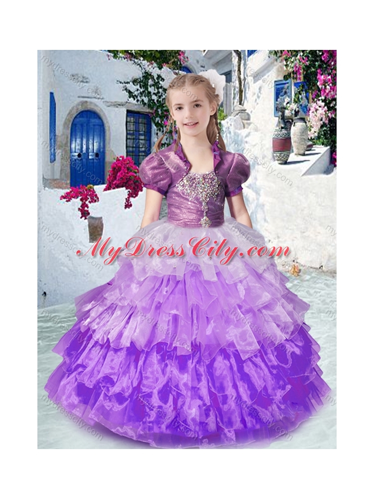 2016 Gorgeous Straps Little Girl Pageant Dresses with Ruffled Layers and Beading