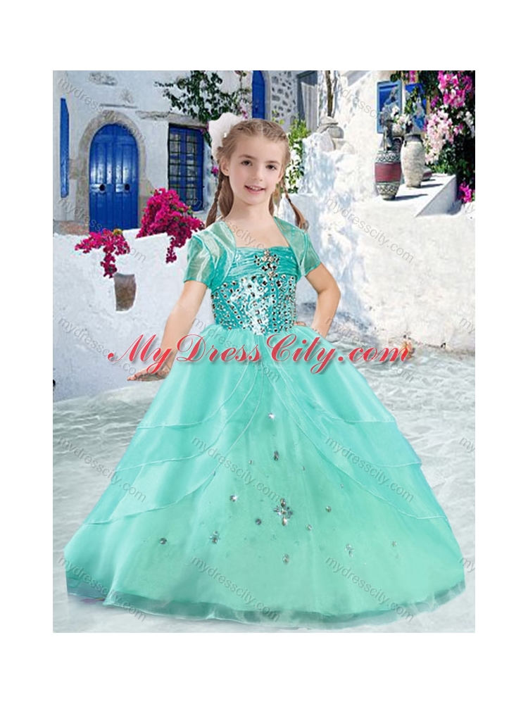 2016 Hot Sale Spaghetti Straps Ball Gown Beading Little Girl Pageant Dresses
