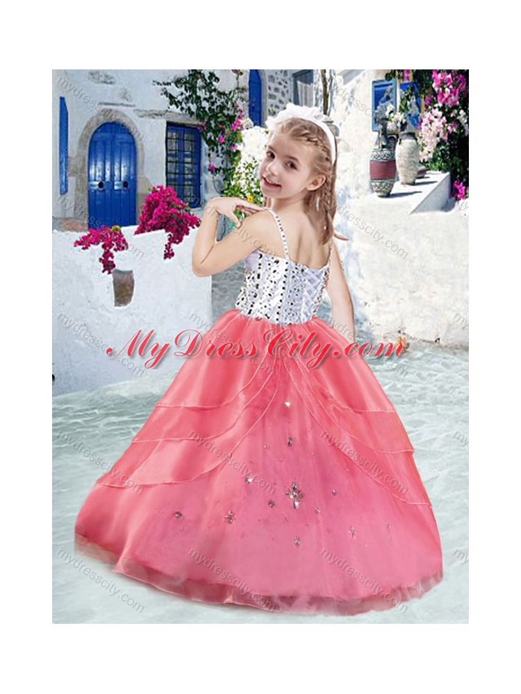 2016 Hot Sale Spaghetti Straps Ball Gown Beading Little Girl Pageant Dresses