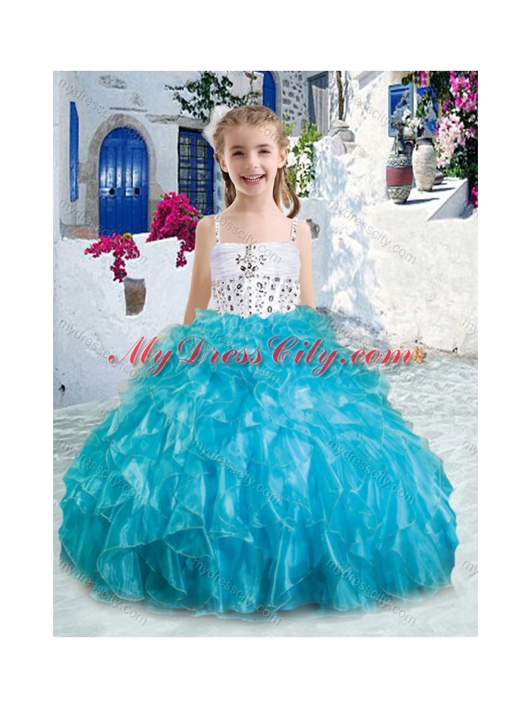 2016 Sweet Spaghetti Straps Little Girl Pageant Dresses with Beading and Ruffles
