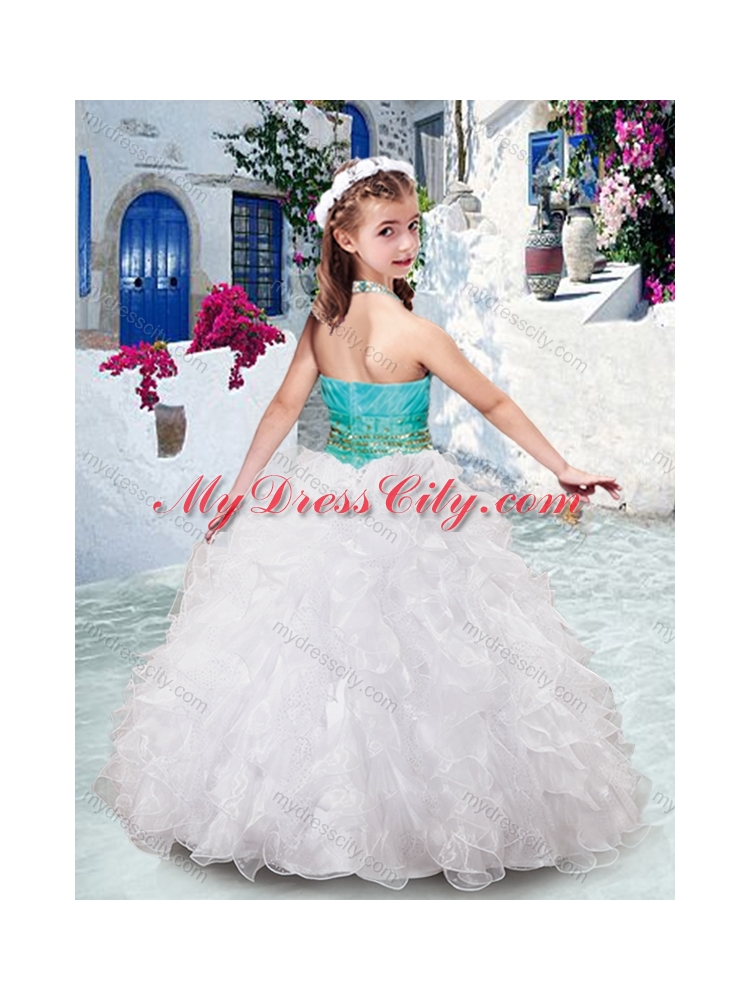 2016 Top Selling Halter Top Little Girl Pageant Dresses with Beading and Ruffles