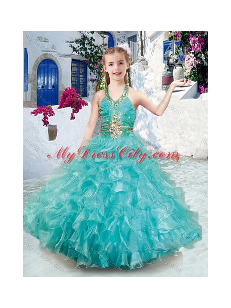 2016 Top Selling Halter Top Little Girl Pageant Dresses with Beading and Ruffles
