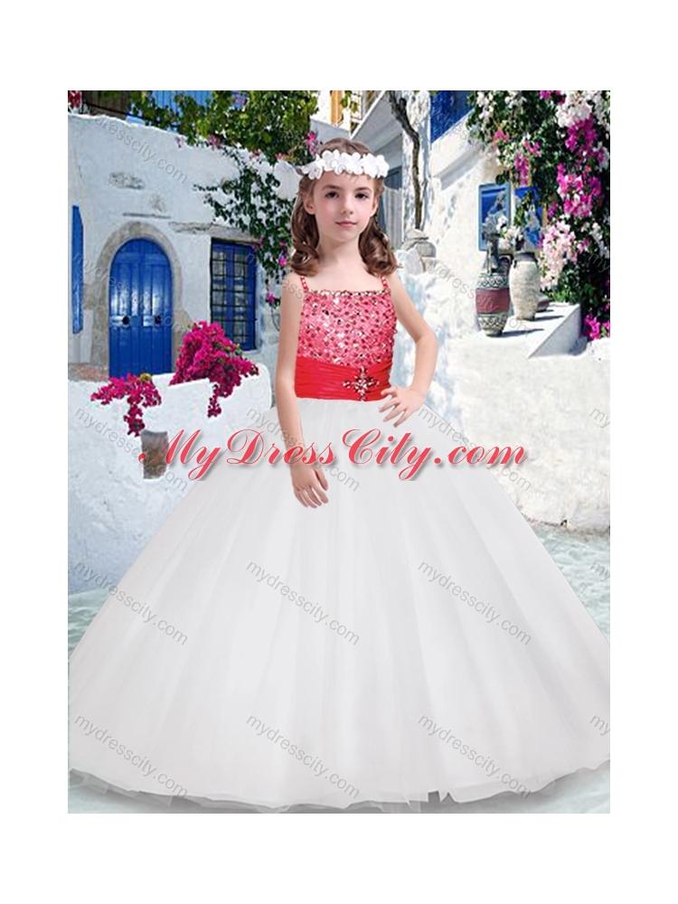 Cheap Ball Gown Spaghetti Straps Flower Girl Dresses with Beading