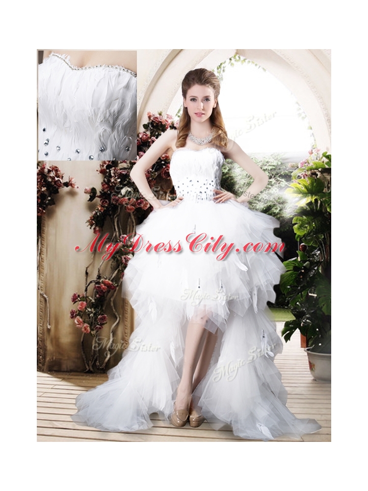 2016 Beautiful High Low Sweetheart Wedding Dresses with Beading and Ruffles