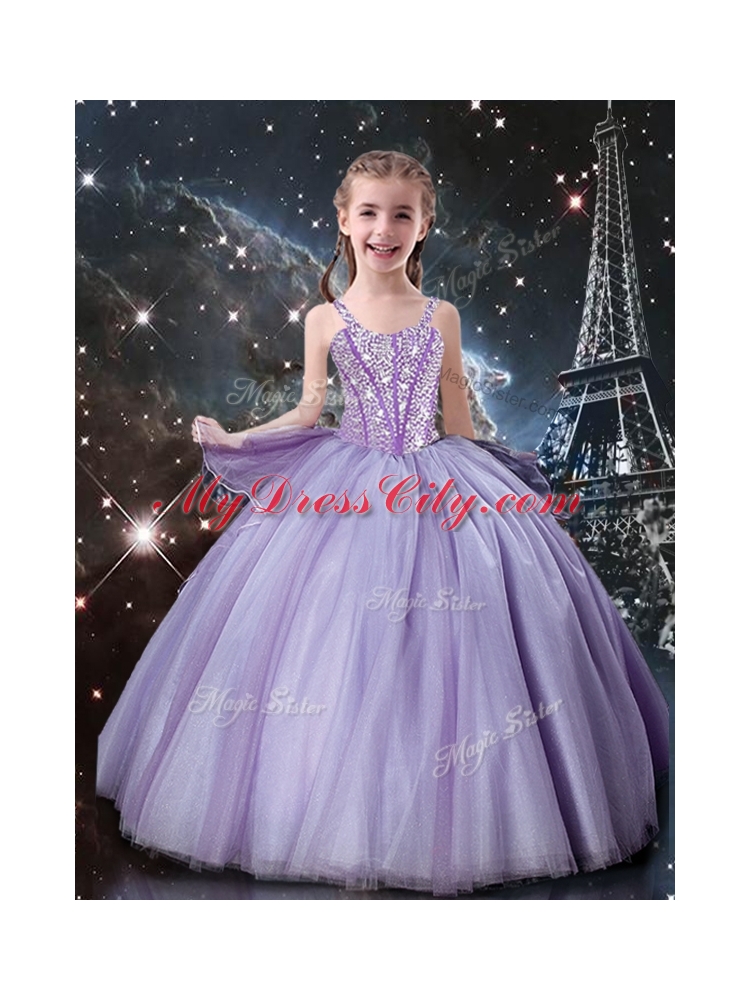 Exclusive Lavender Quinceanera Dresses and Simple Straps Mini Quinceanera Dresses and Beautiful Beading Ball Gown Dama Dresses