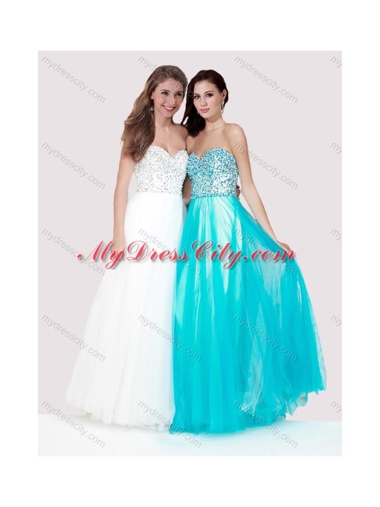 2016 Luxurious Empire Tulle Long Prom Dress with Beaded Bodice