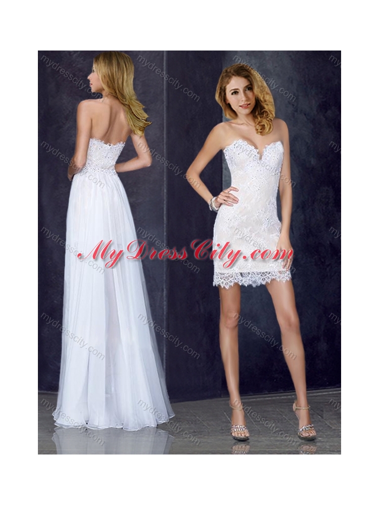2016 Short Inside Long Outside Laced White Prom Dress