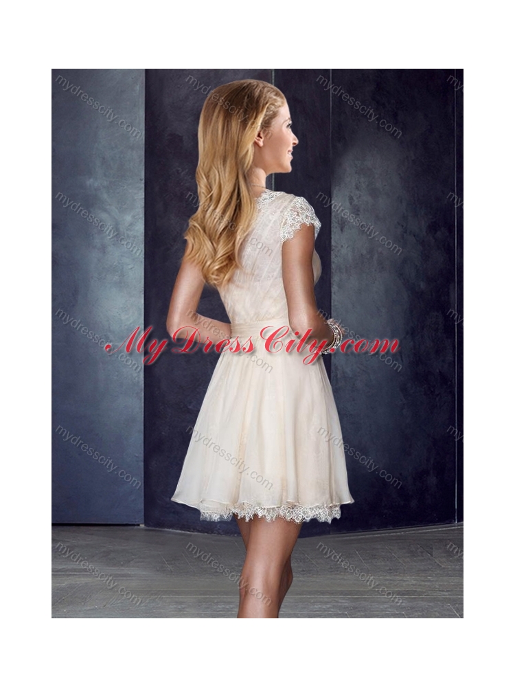 2016 One Shoulder Short Champagne Junior Bridesmaid Dresses with Lace and Belt