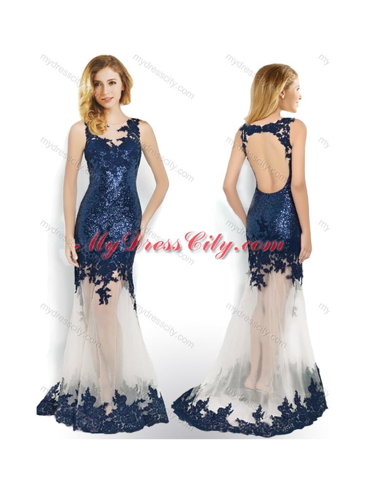 2016 Beautiful Sequined and Applique Navy Blue Junior Bridesmaid Dresses with Brush Train