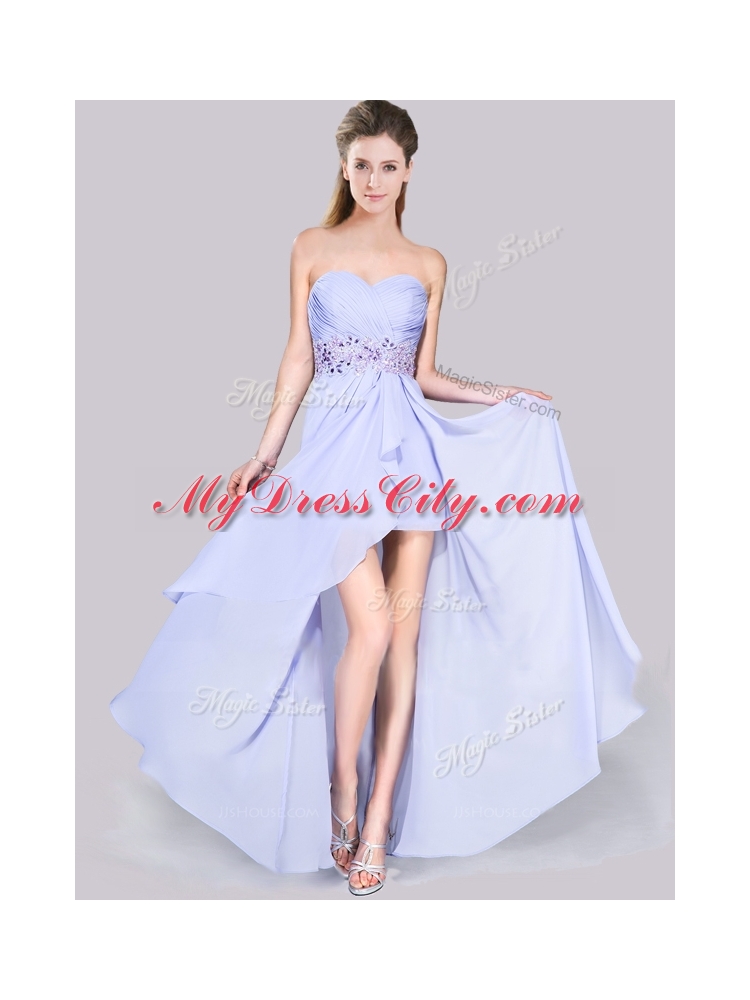 2016 Low Price Short Inside Long Outside Lavender Junior Bridesmaid Dresses in Chiffon