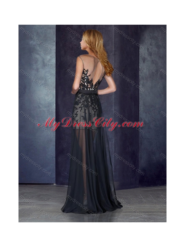 2016 Short Inside Long Outside Bateau Applique Light Blue New Bridesmaid Dresses in Black