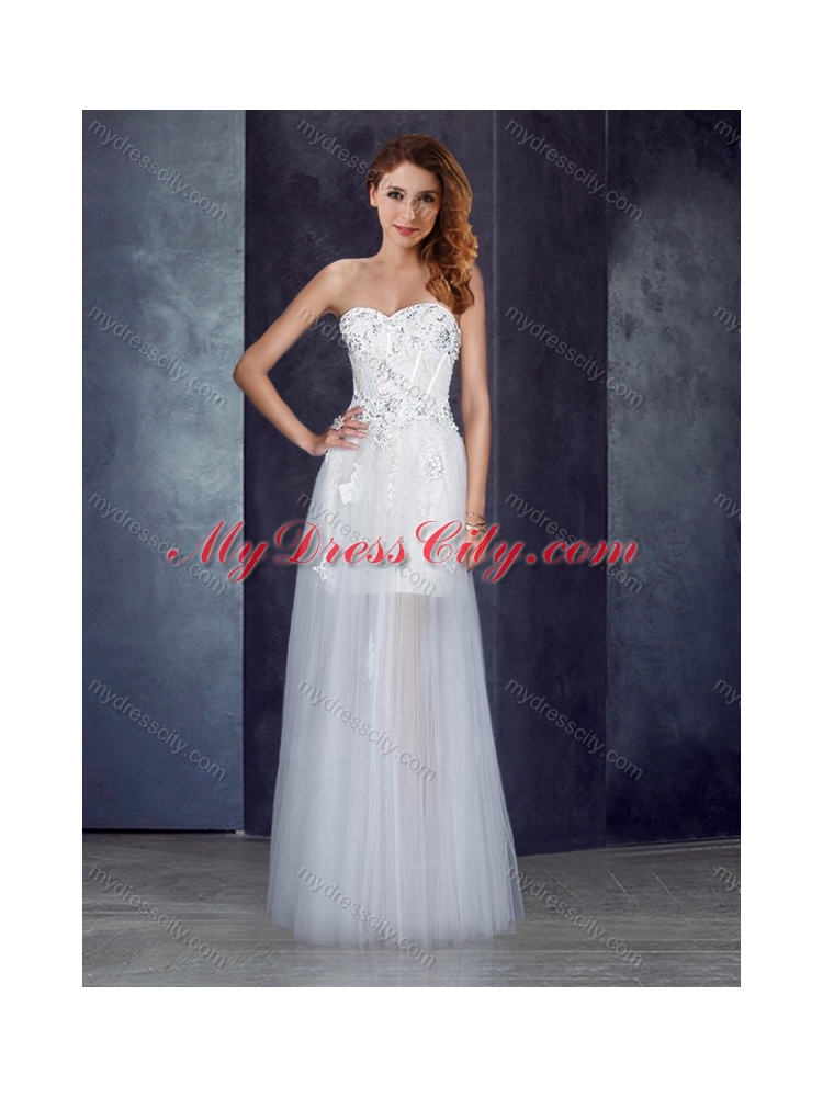 2016 Short Inside Long Outside Tulle White New Bridesmaid Dresses with Appliques and Beading