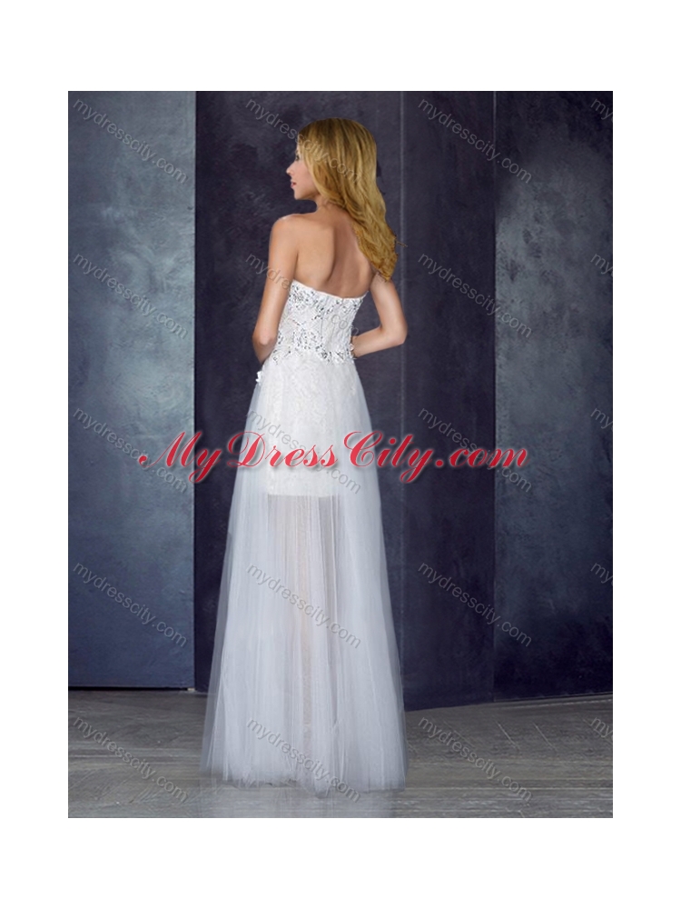 2016 Short Inside Long Outside Tulle White New Bridesmaid Dresses with Appliques and Beading