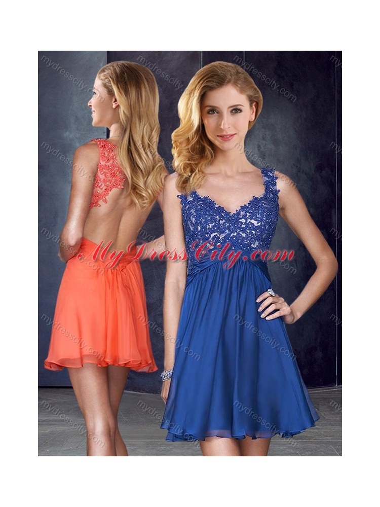 2016 Straps Backless Royal Blue New Bridesmaid Dresses with Appliques and Belt