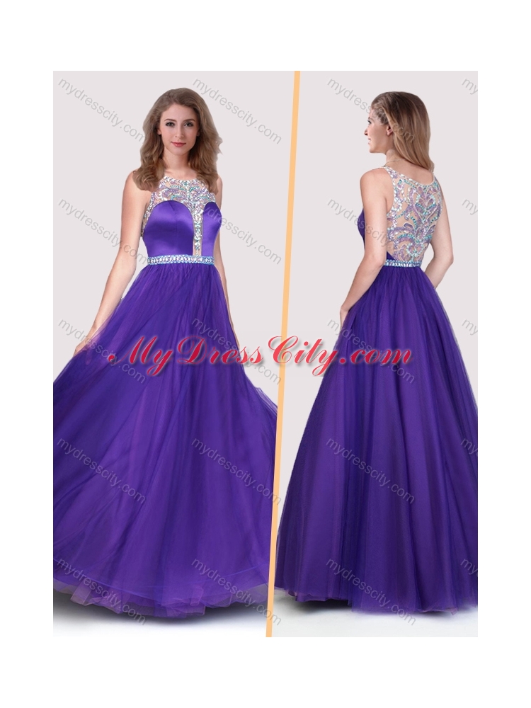 2016 Sexy See Through Scoop Empire Purple New Bridesmaid Dresses with Beading