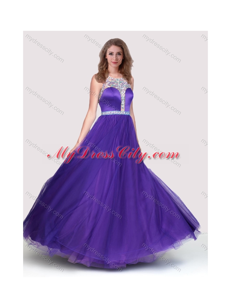 2016 Sexy See Through Scoop Empire Purple New Bridesmaid Dresses with Beading