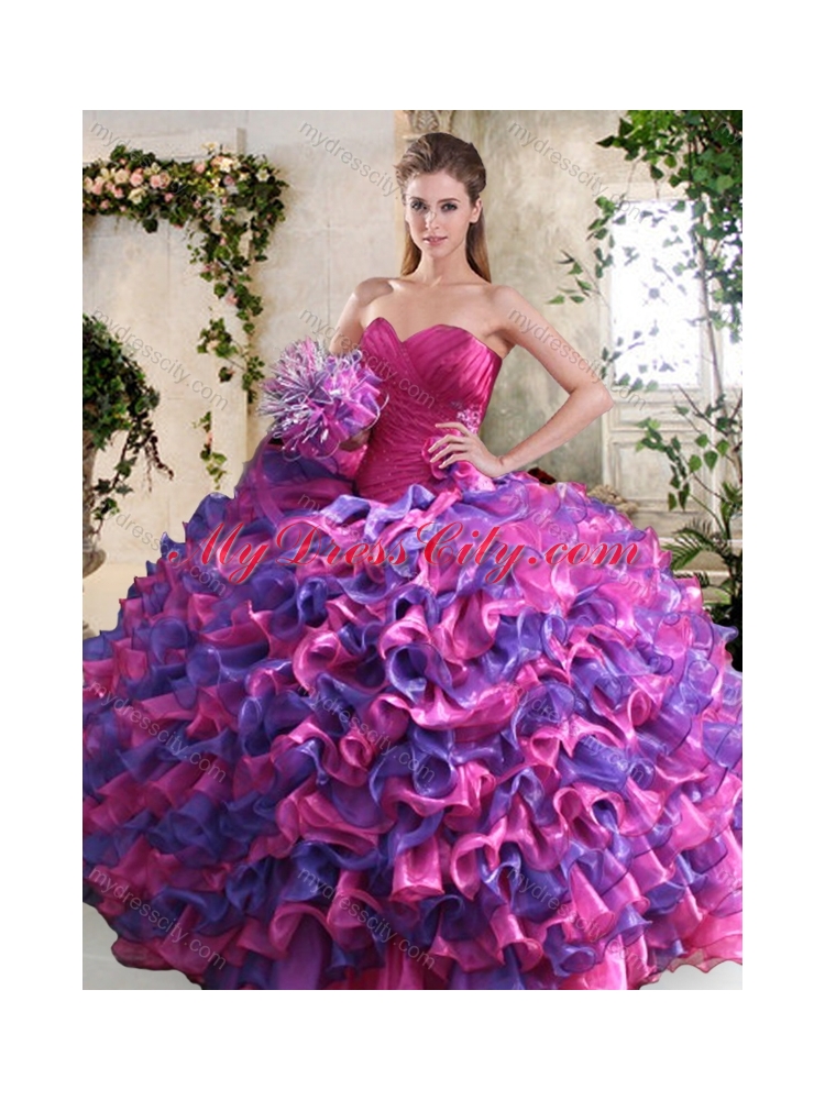 Eggplant Purple and Pink Sweet 16 Dress with Ruffled Layers