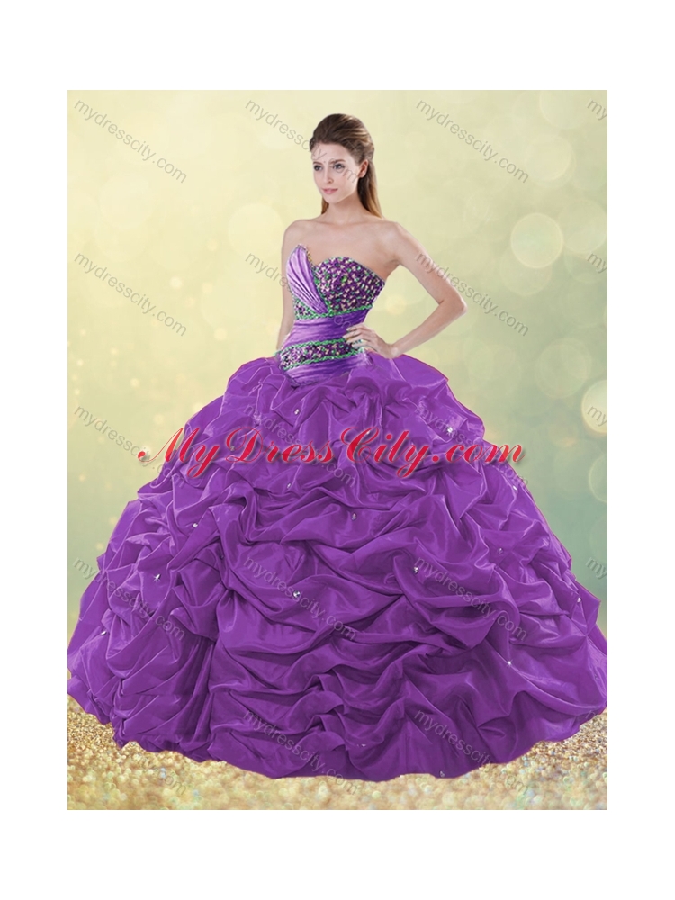 Exclusive Beaded and Bubble Purple Quinceanera Dress in Taffeta
