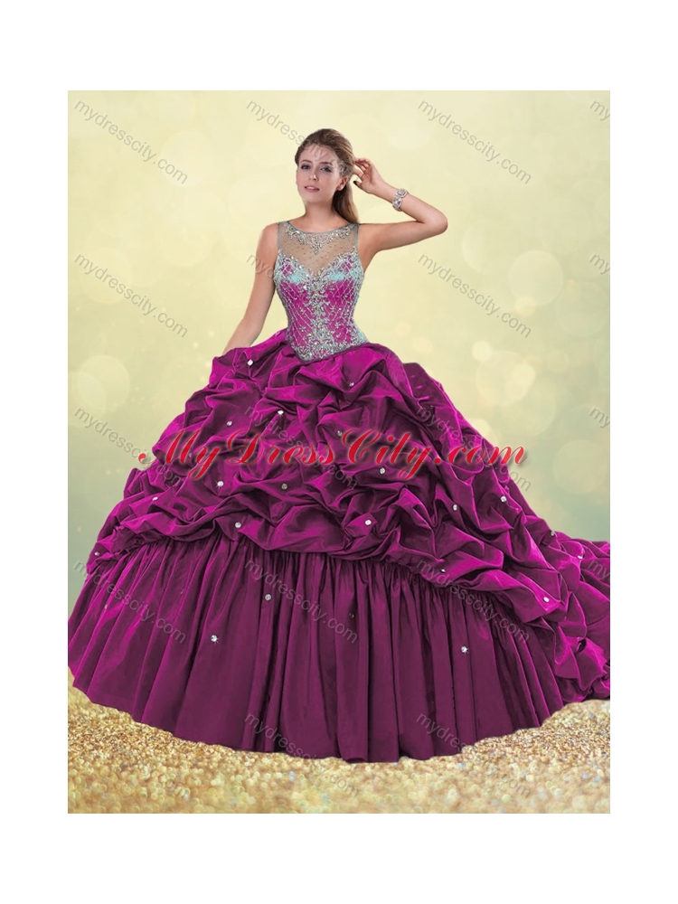 Lovely See Through Beaded and Bubble Quinceanera Dress in Dark Green
