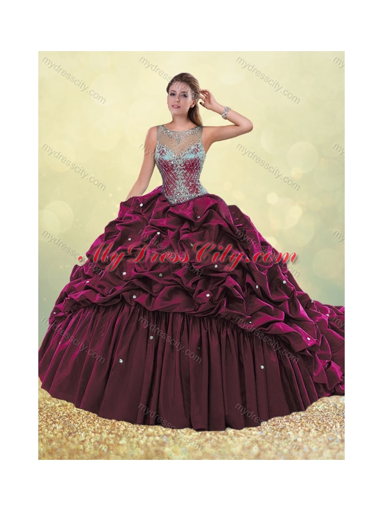 Lovely See Through Beaded and Bubble Quinceanera Dress in Dark Green
