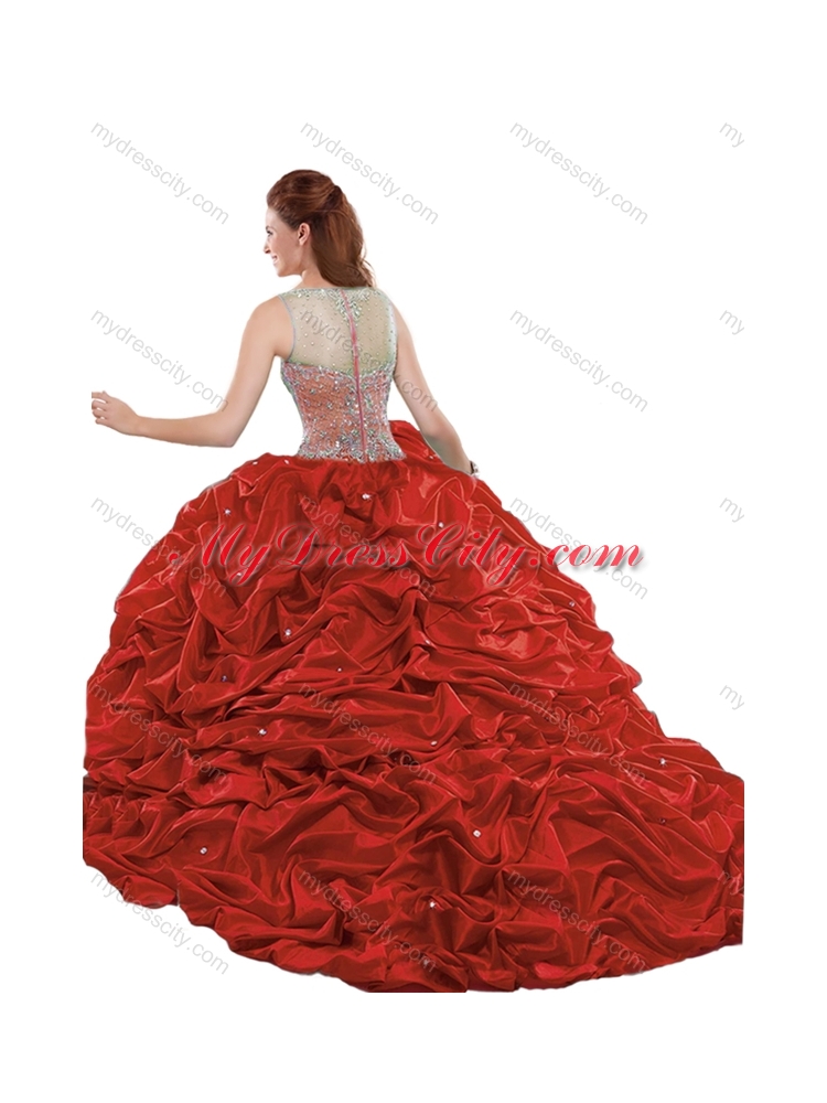 Lovely See Through Beaded and Bubble Quinceanera Dress in Dark Green