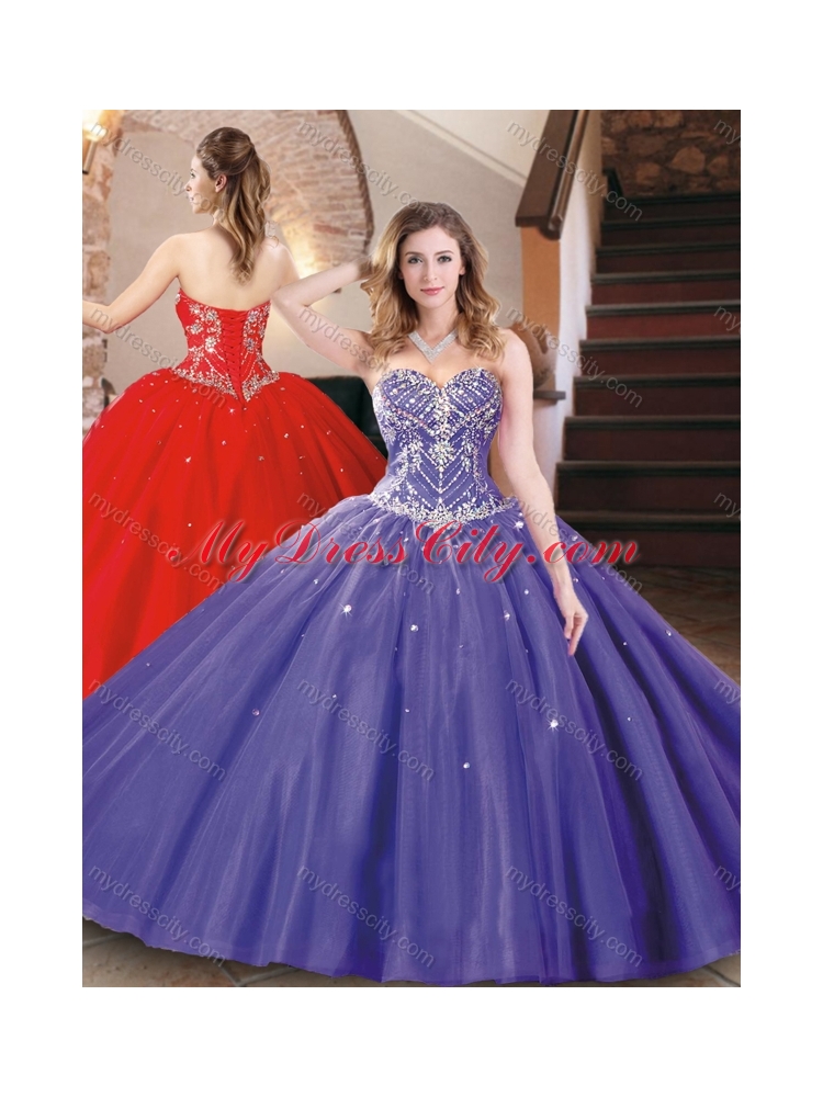 Best Selling Tulle Beaded Sweet 16 Dress in Purple for 2016