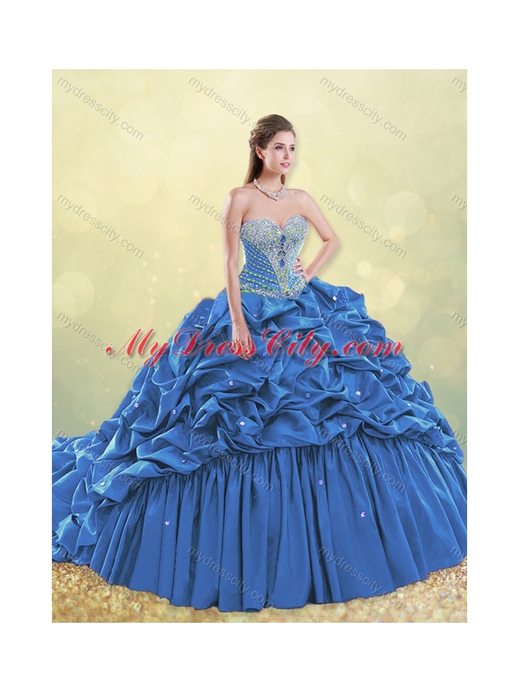 Elegant Taffeta Blue Quinceanera Dress with Beading and Bubbles