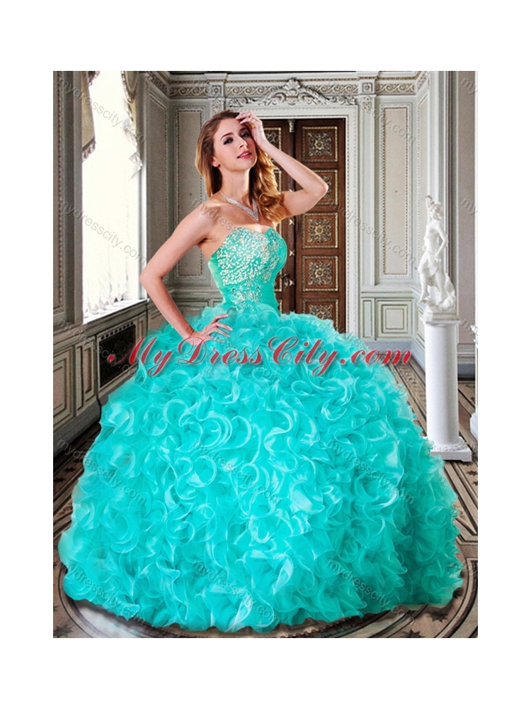 Latest Ball Gown Turquoise Quinceanera Dresses with Beading and Ruffles