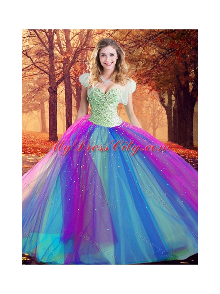 Latest  Custom Fit Multi Color Quinceanera Dress with Beading