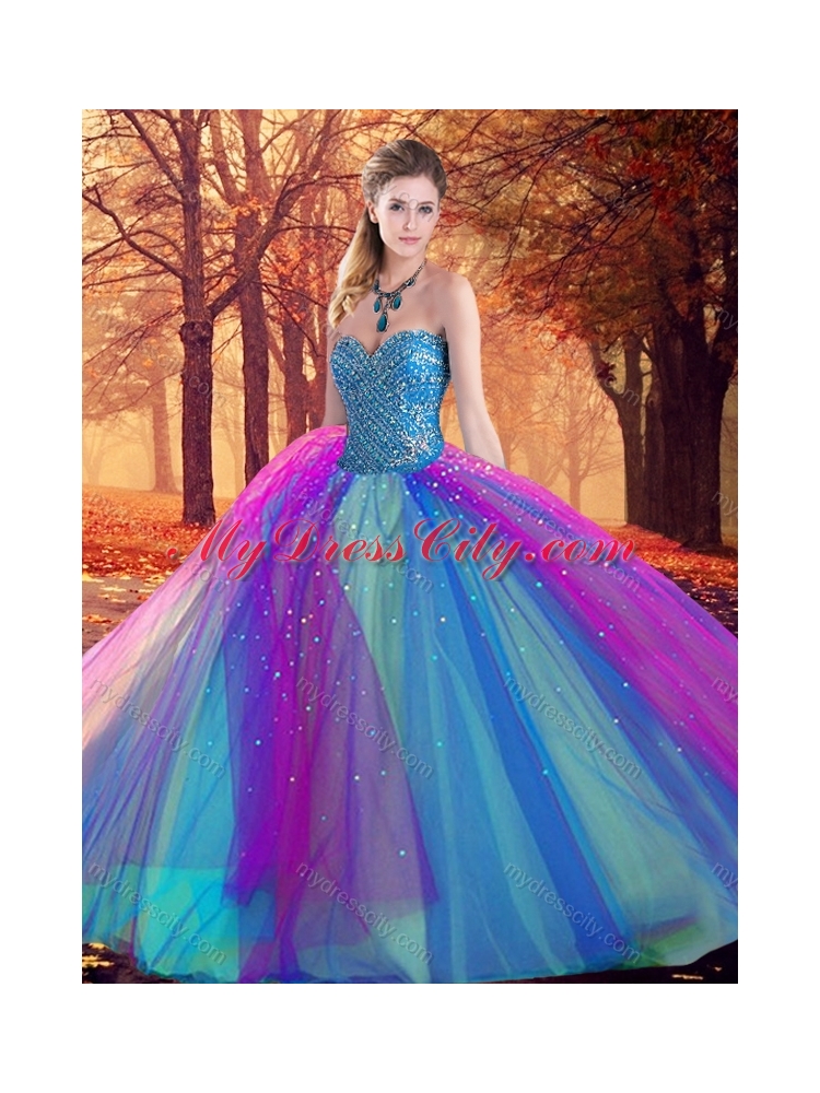 Latest  Custom Fit Multi Color Quinceanera Dress with Beading